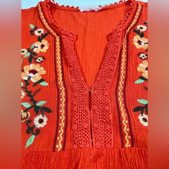 BLU PEPPER Women’s V Neck Embroidered Crochet Top Boho Hippie Cottagecore Large - Picture 5 of 13